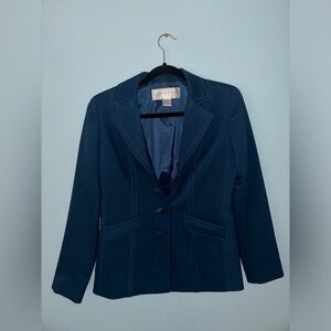 Vintage Don Caster Navy Blue Fitted Blazer w/ Slanted Pockets and Satin Lining
